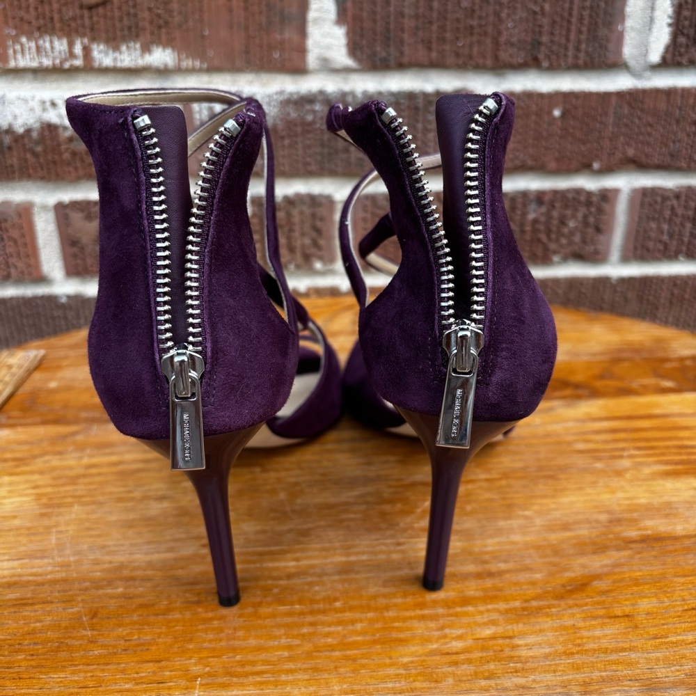 Michael Michael Kors Women’s 8.5 Chantelle Heel Stiletto Purple Velour Sandals - Picture 9 of 12